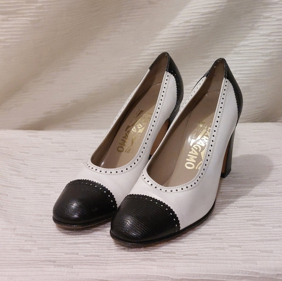 Salvatore Ferragamo Shoes - Leather Salvatore Ferragamo Black and White Heels Size 6.5